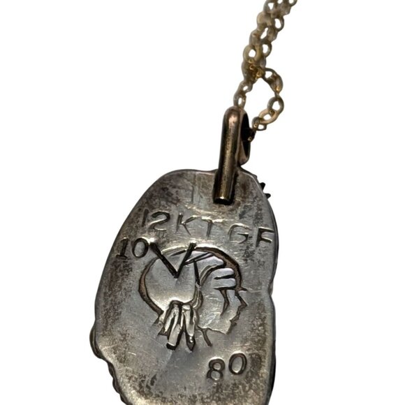 Vintage 12K Gold Filled Pendant Necklace Blue Turquoise Floral by Beverly Lucero - Picture 4 of 16